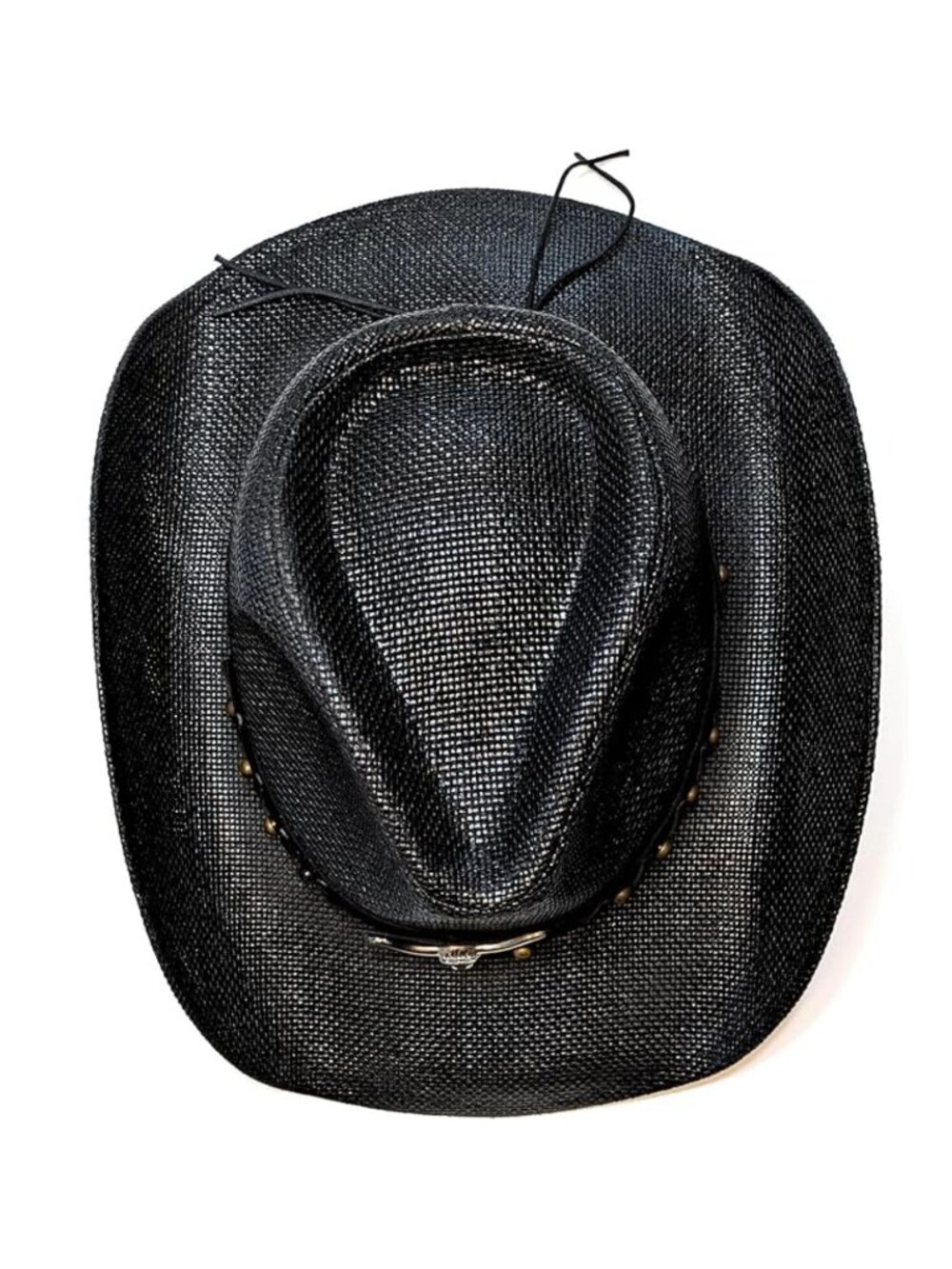 Men's Black Straw Cowboy Hat with Studded Band - Picture 4 of 7
